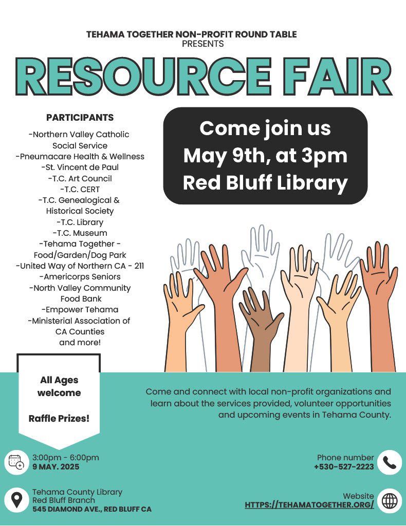 Tehama County Resource Fair May 8th - 545 Diamond Avenue, Red Bluff
